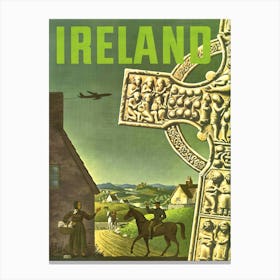 Celtic Cross, Ireland Countryside, Travel Poster Canvas Print