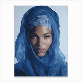 purple cyanotype portrait of a woman wear a hijab Canvas Print