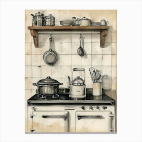Sepia Kitchen Illustration Canvas Print