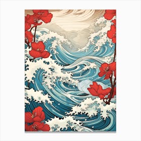 Great Wave With Lily Flower Drawing In The Style Of Ukiyo E 2 Canvas Print
