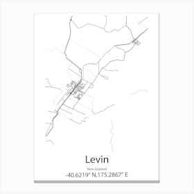 Levin,New Zealand Minimalist Map Canvas Print