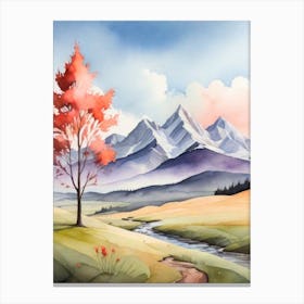 Tranquil Mountains In Minimalist Watercolor Vertical Composition 50 Canvas Print