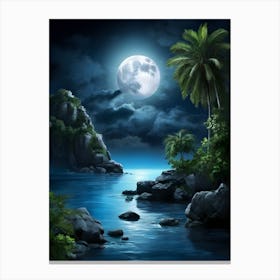 Full Moon Over The Ocean Canvas Print