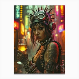 Steampunk Girl With A Glass Of Wine Canvas Print