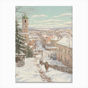 Vintage Winter Illustration Vilnius Lithuania 1 Canvas Print