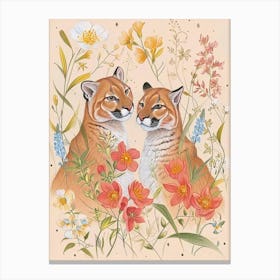 Folksy Floral Animal Drawing Mountain Lion Canvas Print