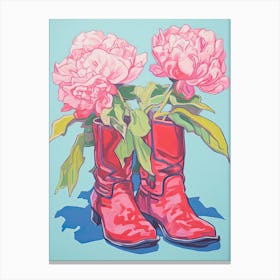A Painting Of Cowboy Boots With Pink Flowers, Fauvist Style, Still Life 14 Canvas Print