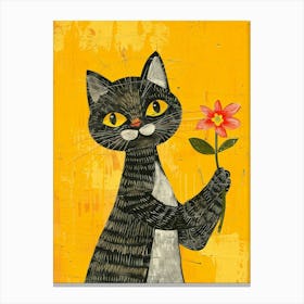 Cat Holding Flower Canvas Print