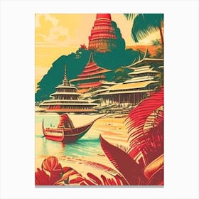 Phuket Thailand Vintage Sketch Tropical Destination Canvas Print