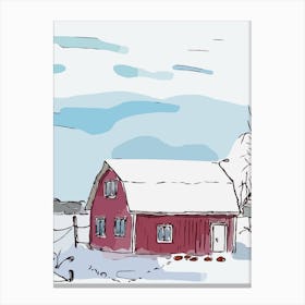 Red Barn In Winter Canvas Print