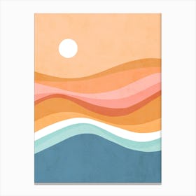 Retro Rainbow Waves Seascape Canvas Print