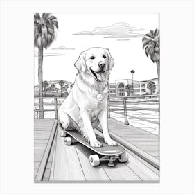 Golden Retriever Dog Skateboarding Line Art 1 Canvas Print