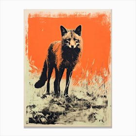 Red Fox, Woodblock Animal Drawing 3 Canvas Print