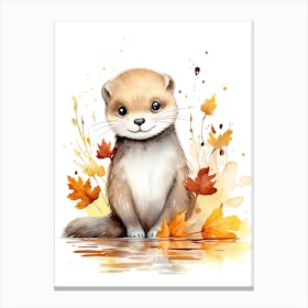 An Otter Watercolour In Autumn Colours Canvas Print
