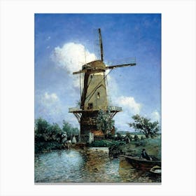 Johan Jongkind, Windmill near Delft, 1857 Remastered Perfect Painting Canvas Print