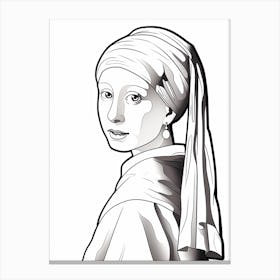 Line Art Inspired By The Girl With A Pearl Earring 2 Canvas Print