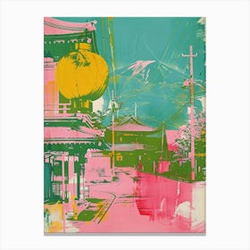 Beppu Japan Retro Duotone Silkscreen 2 Canvas Print