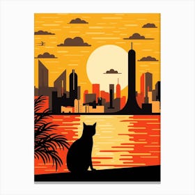 Doha, Qatar Skyline With A Cat 2 Canvas Print