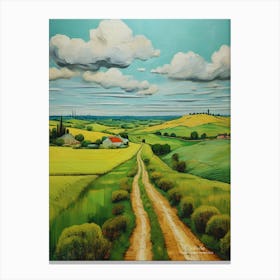 Green plains, distant hills, country houses,renewal and hope,life,spring acrylic colors.10 Canvas Print