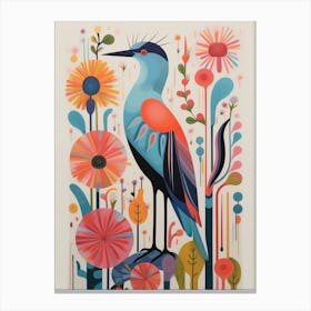 Colourful Scandi Bird Egret 2 Canvas Print