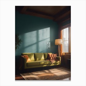 Green Sofa In A Living Room Canvas Print
