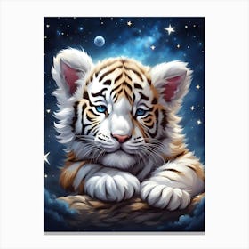 Sleepy Tiger Cub in the Stars Canvas Print