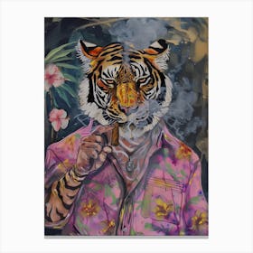 Animal Party: Crumpled Cute Critters with Cocktails and Cigars Tiger Smoking 1 Canvas Print