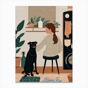 Illustration Of A Woman And Her Dog Canvas Print