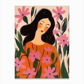 Woman With Autumnal Flowers Fuchsia 2 Canvas Print