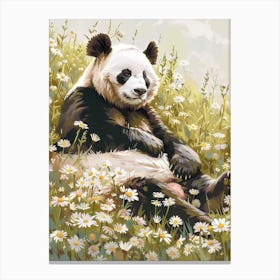 Giant Panda Resting In A Field Of Daisies Storybook Illustration 9 Canvas Print
