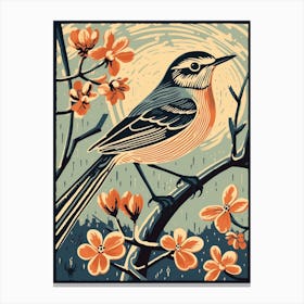 Vintage Bird Linocut Mockingbird 3 Canvas Print