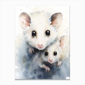 Light Watercolor Painting Of A Baby Possum 1 Canvas Print