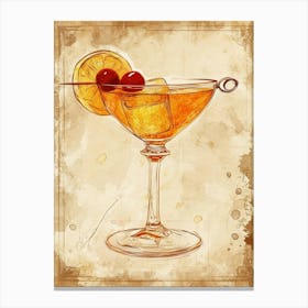 Cherry Cocktail Sepia Watercolour Canvas Print
