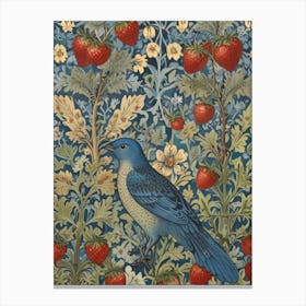 William Morris Blue Bird With Strawberries Canvas Print