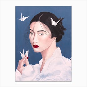 Chinese Woman With Origami Crane Canvas Print