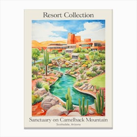 Poster Of Sanctuary On Camelback Mountain Resort Collection & Spa   Scottsdale, Arizona   Resort Collection Storybook Illustration 1 Canvas Print