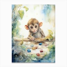 Monkey Painting Board Gaming Watercolour 4 Canvas Print