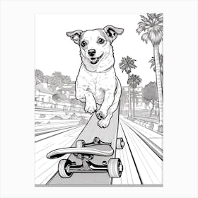 Jack Russell Terrier Dog Skateboarding Line Art 3 Canvas Print