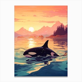 Modern Orca Whale Graphic Design Style In Sunset 1 Canvas Print