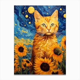 Cat Sunflowers 1 Canvas Print