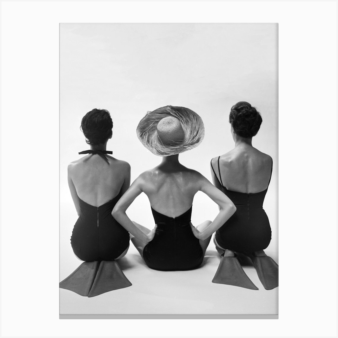 Three Women In Swimsuits, Vintage Black and White Old Photo Canvas Print by Vibrant Vintage