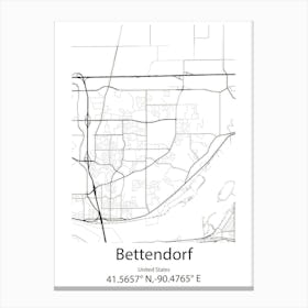 Bettendorf,United States Minimalist Map 1 Canvas Print