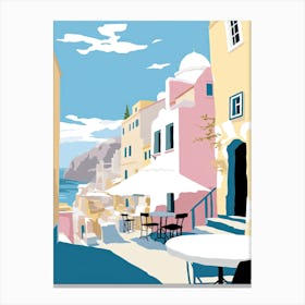 Oia, Greece, Flat Pastels Tones Illustration 2 Canvas Print