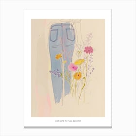 Live Life In Full Bloom Poster Floral Blue Jeans Line Art 1 Canvas Print