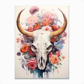 Bull Skull With Flowers Canvas Print