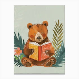 Brown Bear Reading Storybook Illustration 1 Canvas Print