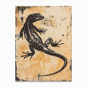 Black Cuban Iguana Block Print 2 Canvas Print