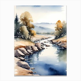 Landscape River Watercolor Painting (19) Canvas Print