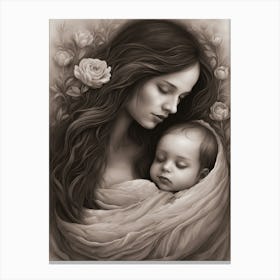 Mother And Child BW Canvas Print