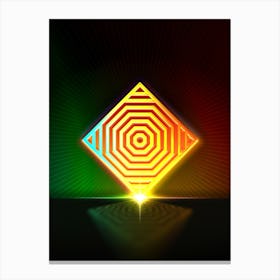Neon Geometric Glyph in Watermelon Green and Red on Black n.0041 Canvas Print